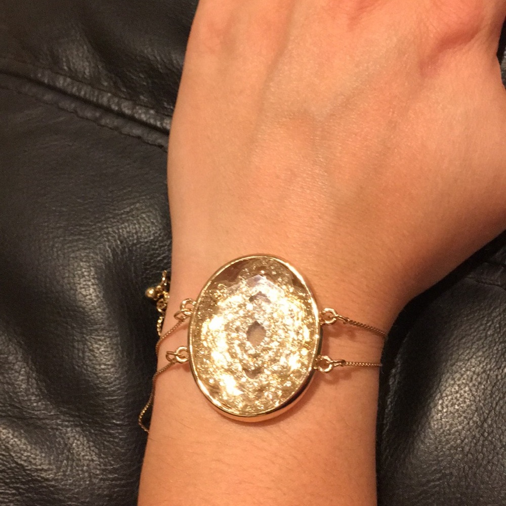 Bracelet - gold color metal and clear/sparkle